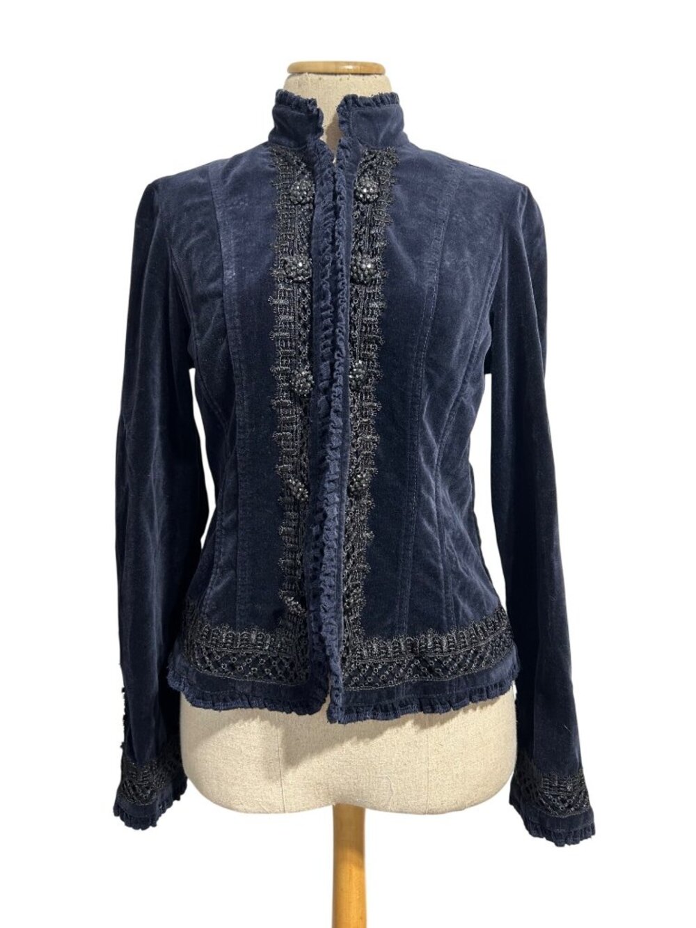 INC International Womens Sz Medium Concepts Navy Velvet Embellished Jacket